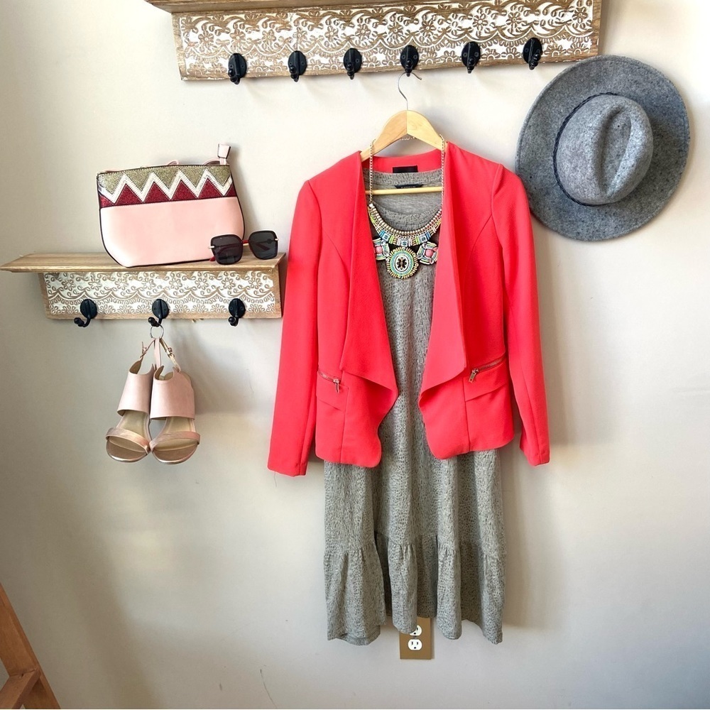 Coral orange waterfall front zipper front pockets blazer S - Picture 6 of 13